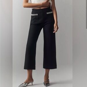 Anthropologie Black Wide-Leg Cropped Pants with Embellished Pocket Trim